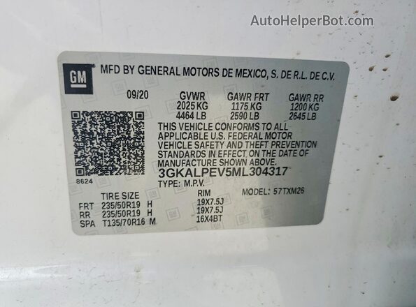 3GKALPEV5ML304317 2021 GMC TERRAIN White VIN კოდის სტიკერის ხედი