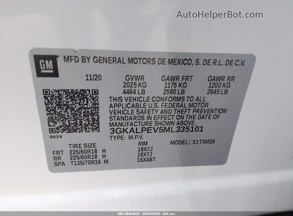 3GKALPEV5ML335101 2021 GMC TERRAIN White Engine compartment view