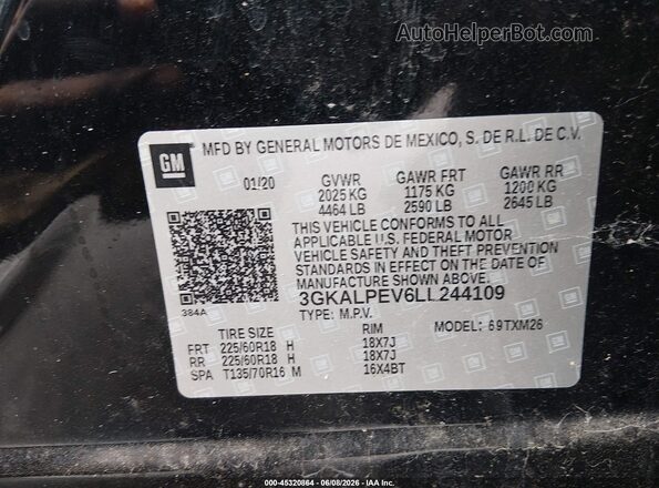 3GKALPEV6LL244109 2020 GMC TERRAIN Black Widok komory silnika