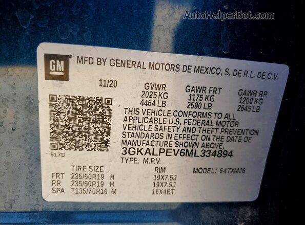 3GKALPEV6ML334894 2021 GMC TERRAIN Blue Widok komory silnika