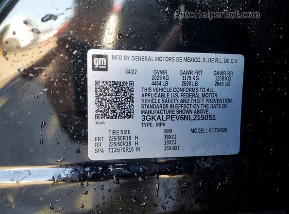 3GKALPEV6NL215051 2022 GMC TERRAIN Черный Вид наклейки с VIN-кодом