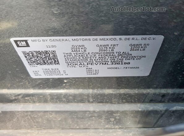 3GKALPEV7ML336198 2021 GMC TERRAIN Gray VIN sticker view