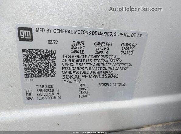 3GKALPEV7NL159041 2022 GMC TERRAIN Серебряный 