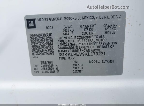 3GKALPEV9KL179271 2019 GMC TERRAIN White Widok komory silnika
