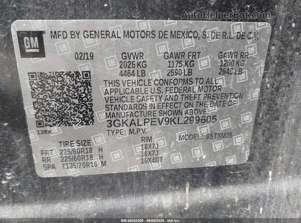 3GKALPEV9KL299605 2019 GMC TERRAIN Серый Вид подкапотного пространства