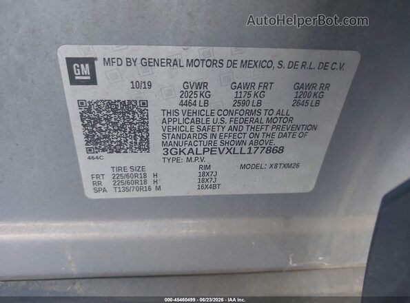 3GKALPEVXLL177868 2020 GMC TERRAIN Silver Engine compartment view