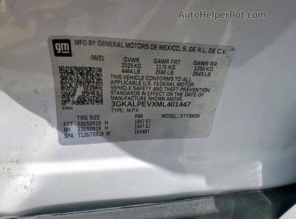 3GKALPEVXML401447 2021 GMC TERRAIN Белый Вид наклейки с VIN-кодом