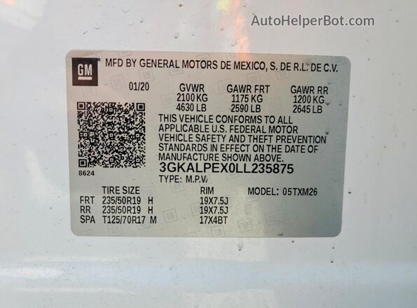 3GKALPEX0LL235875 2020 GMC TERRAIN Белый Панорамный вид салона 360°