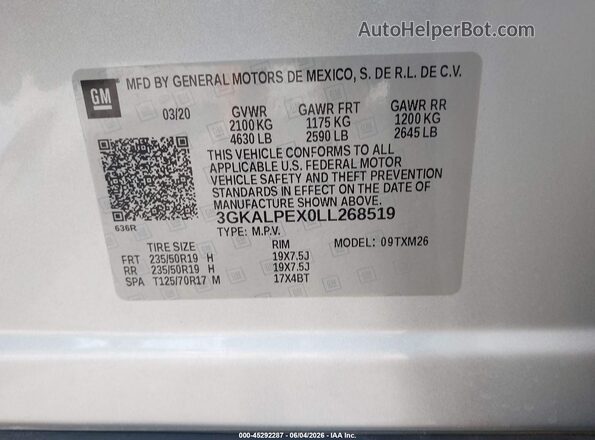 3GKALPEX0LL268519 2020 GMC TERRAIN Silver 