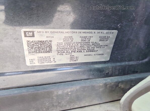3GKALPEX6LL109617 2020 GMC TERRAIN Серый Вид наклейки с VIN-кодом