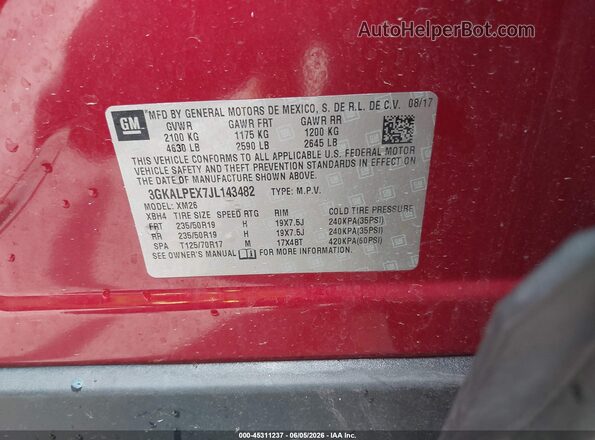 3GKALPEX7JL143482 2018 GMC TERRAIN Red Engine compartment view