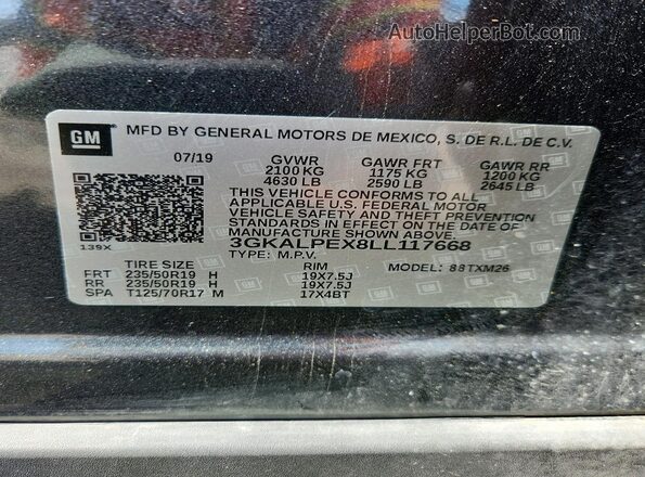 3GKALPEX8LL117668 2020 GMC TERRAIN Gray Вид наклейки з VIN-кодом