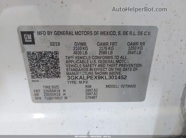 3GKALPEX9KL301452 2019 GMC TERRAIN White Widok komory silnika