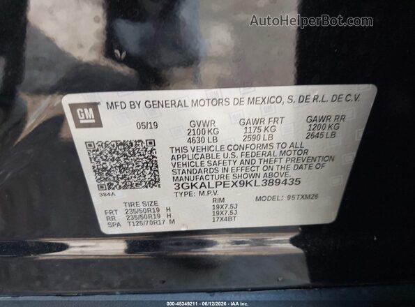 3GKALPEX9KL389435 2019 GMC TERRAIN Black Вид підкапотного простору