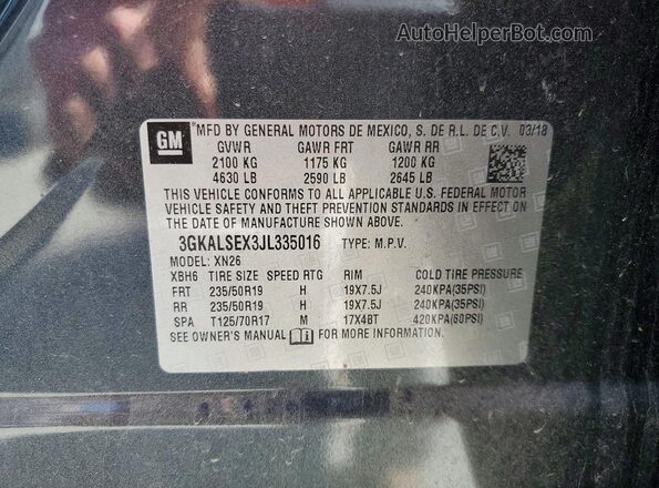 3GKALSEX3JL335016 2018 GMC TERRAIN Charcoal Вид наклейки з VIN-кодом