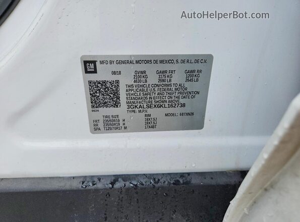 3GKALSEX6KL162738 2019 GMC TERRAIN White 