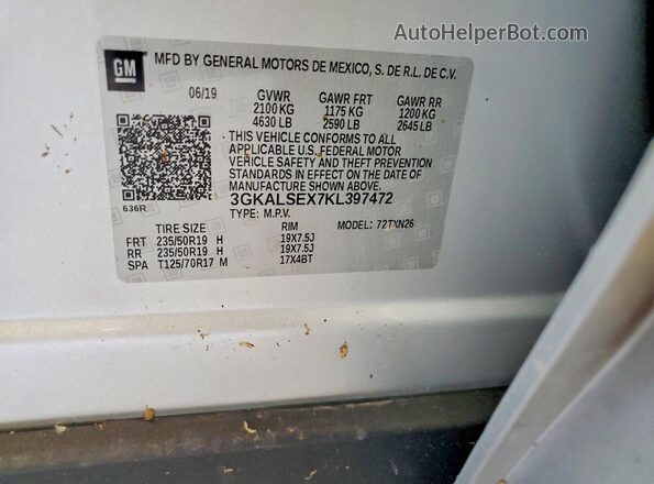3GKALSEX7KL397472 2019 GMC TERRAIN Серебряный 