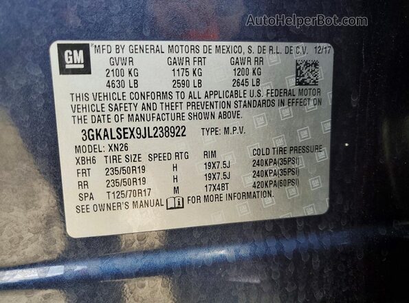 3GKALSEX9JL238922 2018 GMC TERRAIN Blue 
