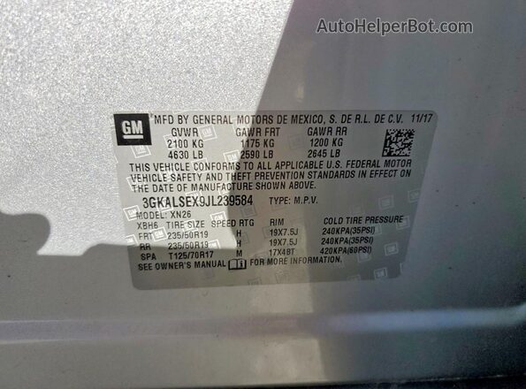 3GKALSEX9JL239584 2018 GMC TERRAIN Silver Widok wnętrza 360 stopni