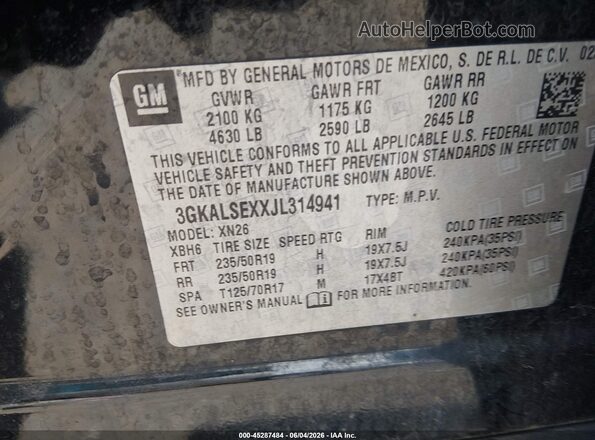 3GKALSEXXJL314941 2018 GMC TERRAIN Black ძრავის განყოფილების ხედი