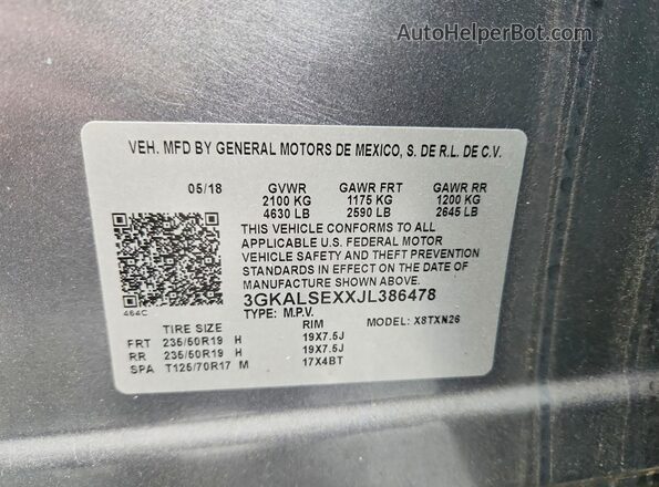 3GKALSEXXJL386478 2018 GMC TERRAIN Gray Engine compartment view