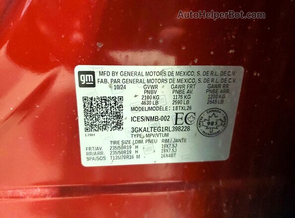 3GKALTEG1RL398228 2024 GMC TERRAIN Red VIN կոդի պիտակի տեսք