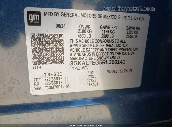 3GKALTEG5RL366141 2024 GMC TERRAIN Blue Widok komory silnika