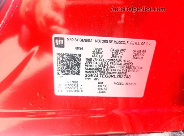 3GKALTEG8RL392748 2024 GMC TERRAIN Red Vista de la etiqueta del VIN