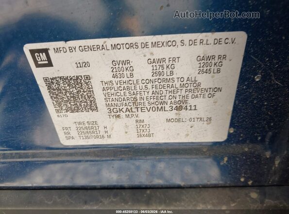 3GKALTEV0ML340411 2021 GMC TERRAIN Синий Вид подкапотного пространства