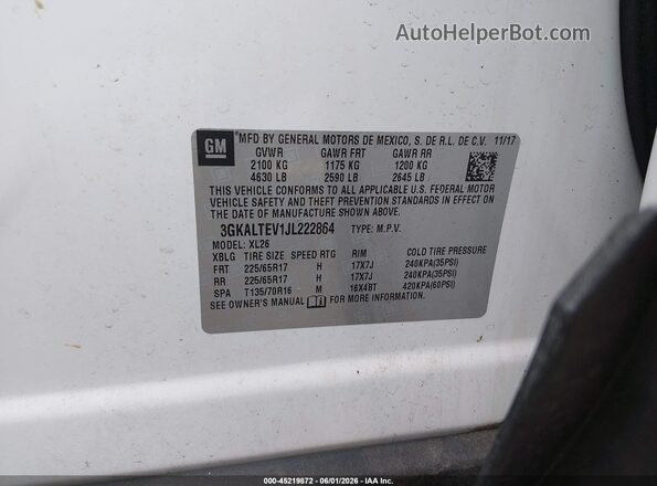 3GKALTEV1JL222864 2018 GMC TERRAIN White Widok komory silnika
