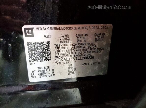 3GKALTEV1LL288236 2020 GMC TERRAIN Black Vista de la etiqueta del VIN