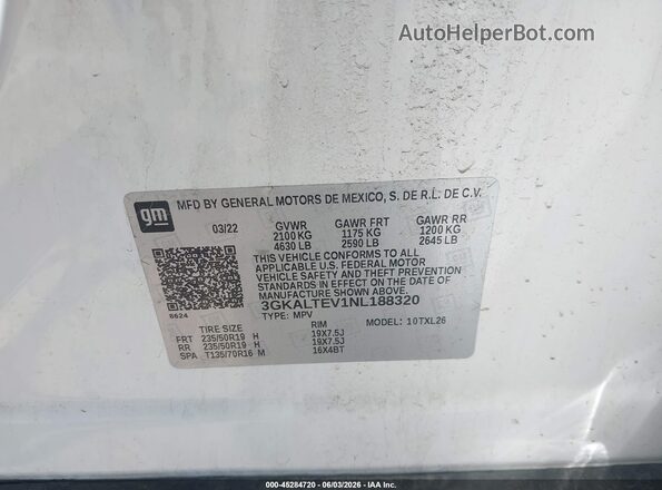 3GKALTEV1NL188320 2022 GMC TERRAIN White Вид підкапотного простору