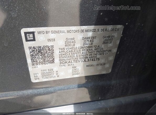 3GKALTEV3JL374175 2018 GMC TERRAIN Gray Вид підкапотного простору