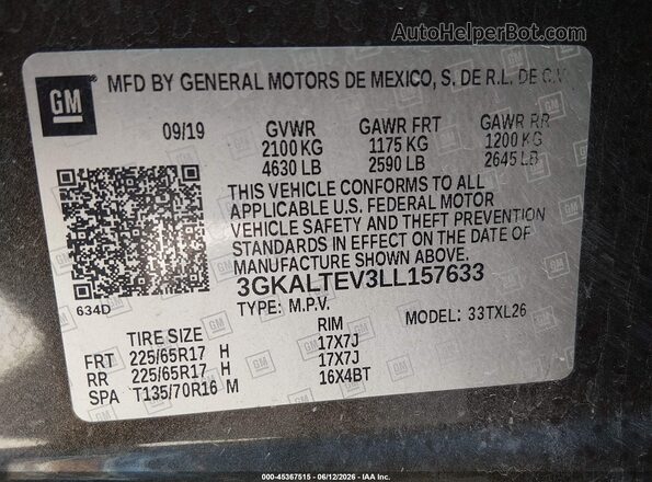 3GKALTEV3LL157633 2020 GMC TERRAIN Коричневый Вид подкапотного пространства