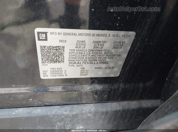 3GKALTEV3LL170981 2020 GMC TERRAIN Black Vista del compartimento del motor