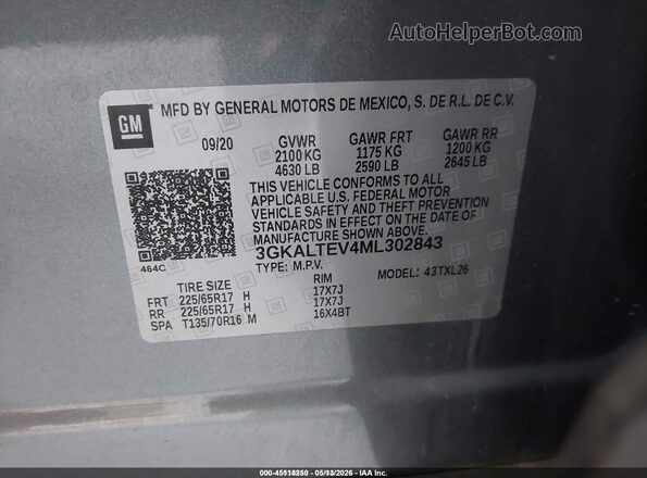 3GKALTEV4ML302843 2021 GMC TERRAIN Gray 