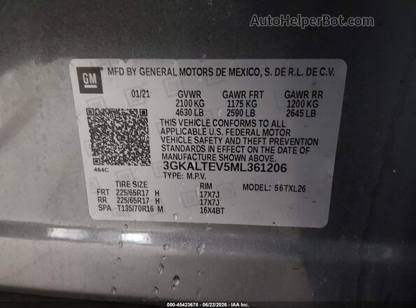 3GKALTEV5ML361206 2021 GMC TERRAIN Gray ძრავის განყოფილების ხედი