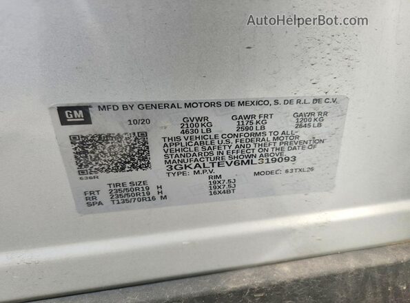 3GKALTEV6ML319093 2021 GMC TERRAIN Silver VIN კოდის სტიკერის ხედი