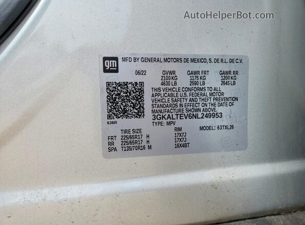 3GKALTEV6NL249953 2022 GMC TERRAIN Gray Widok naklejki z numerem VIN