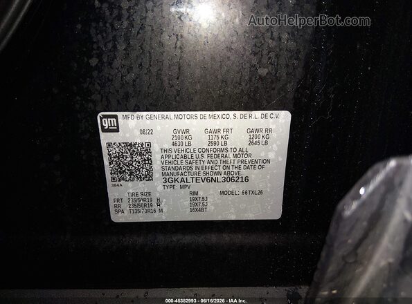 3GKALTEV6NL306216 2022 GMC TERRAIN Black Вид підкапотного простору
