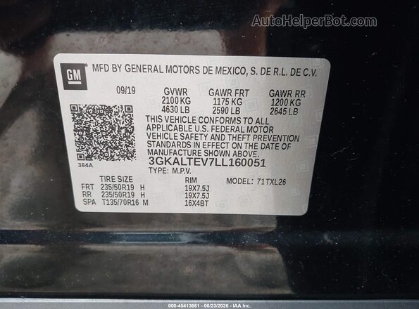 3GKALTEV7LL160051 2020 GMC TERRAIN Черный Вид подкапотного пространства