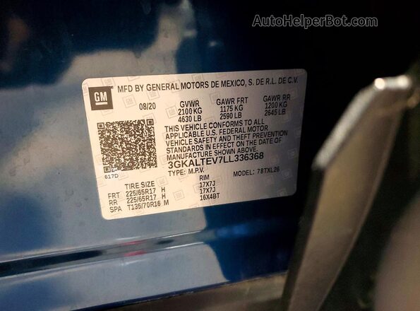 3GKALTEV7LL336368 2020 GMC TERRAIN Blue 