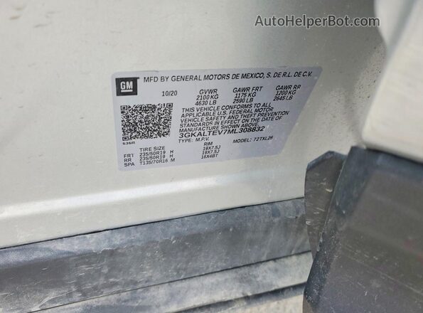 3GKALTEV7ML308832 2021 GMC TERRAIN Silver Widok naklejki z numerem VIN