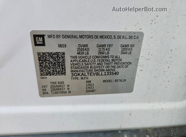 3GKALTEV8LL133540 2020 GMC TERRAIN White VIN sticker view