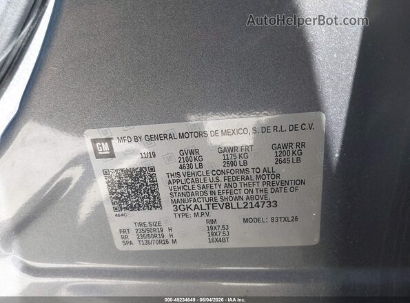 3GKALTEV8LL214733 2020 GMC TERRAIN Gray Widok komory silnika