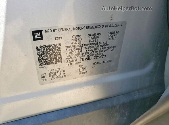 3GKALTEV8LL225473 2020 GMC TERRAIN Silver VIN sticker view