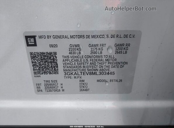 3GKALTEV8ML303445 2021 GMC TERRAIN Silver 