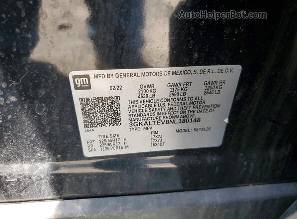 3GKALTEV8NL180148 2022 GMC TERRAIN Black VIN կոդի պիտակի տեսք
