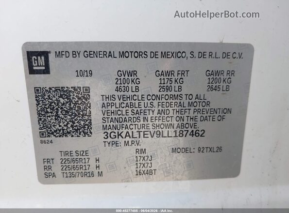 3GKALTEV9LL187462 2020 GMC TERRAIN White Engine compartment view