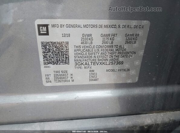 3GKALTEVXKL257369 2019 GMC TERRAIN Gray Widok komory silnika